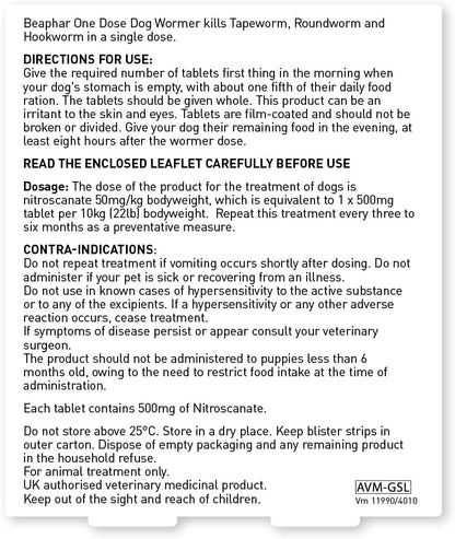 Beaphar One Dose Wormer Medium Dog 2 Tablets