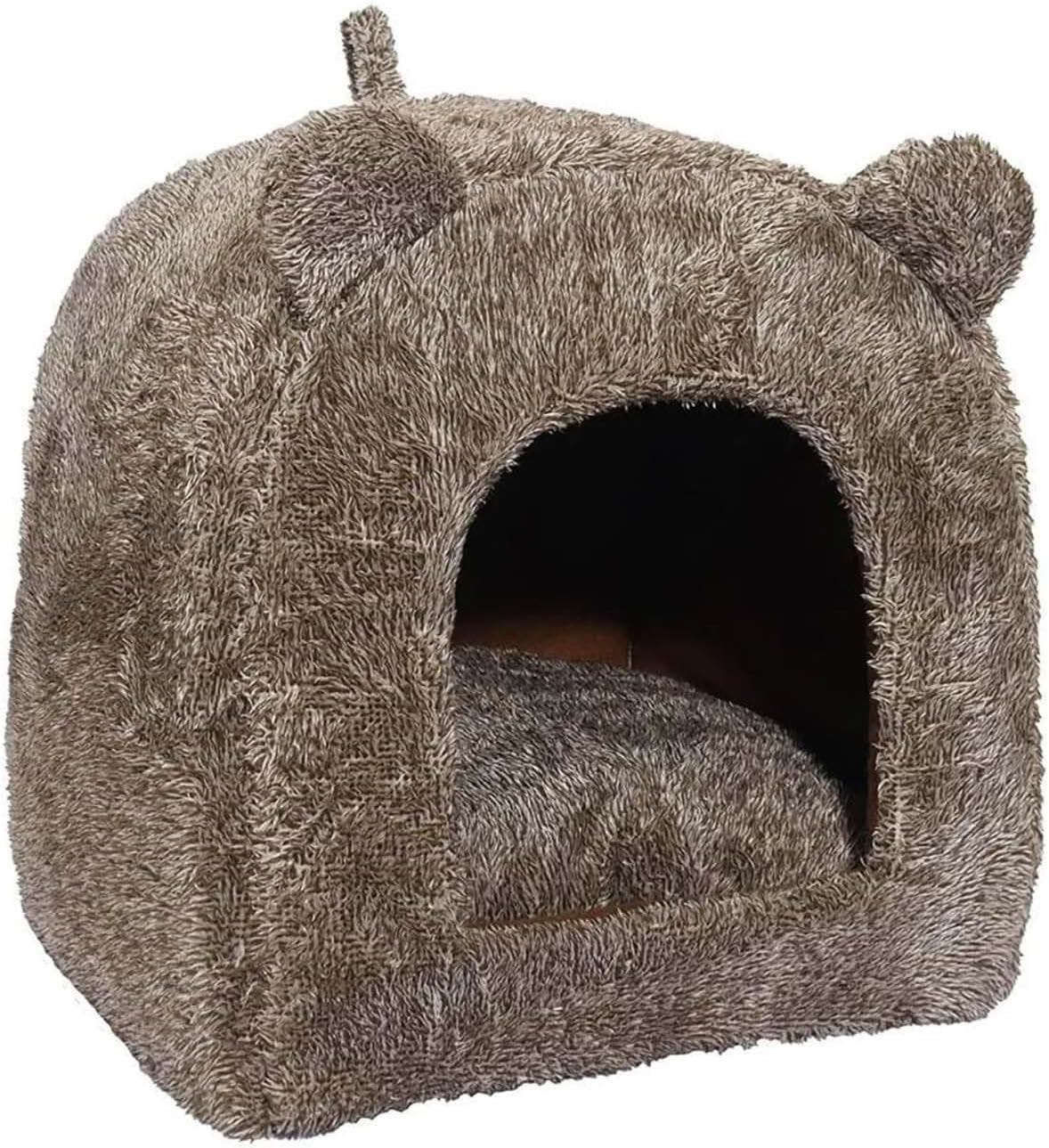 Rosewood Brown Teddy Bear Cat Bed Igloo