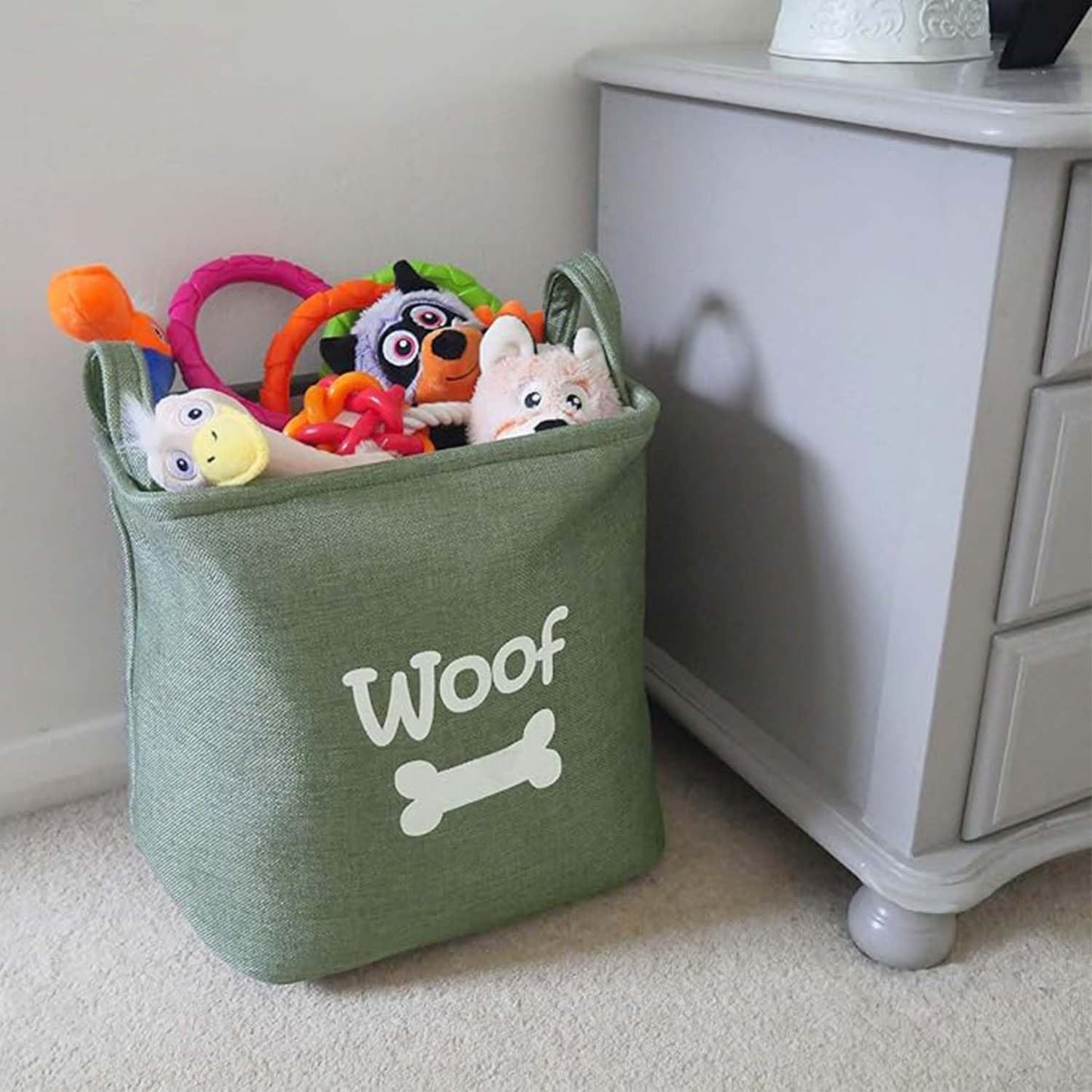 Rosewood Forest Green Canvas Pet Toy Basket