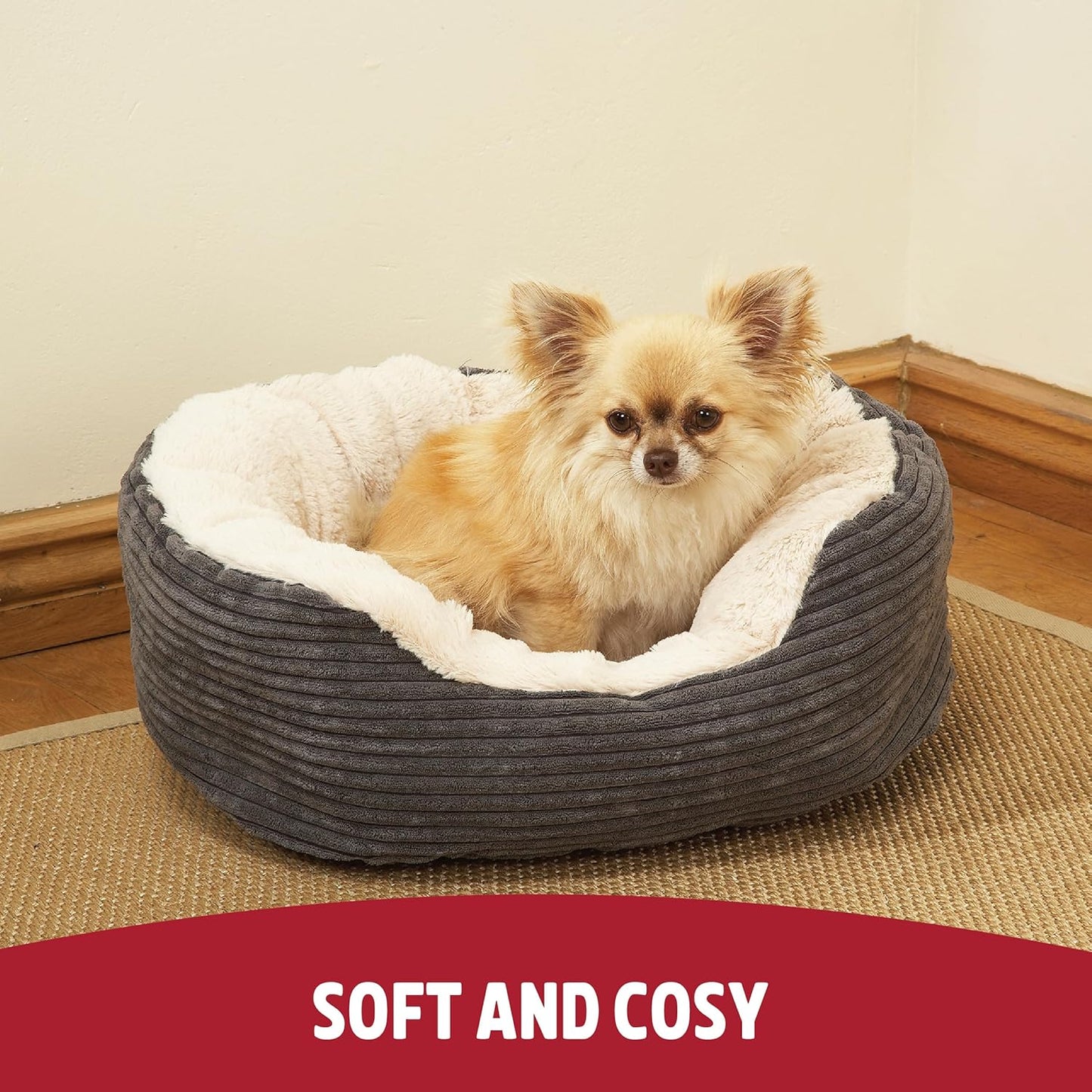Rosewood Jumbo Grey Cord Plush 20" Dog Bed