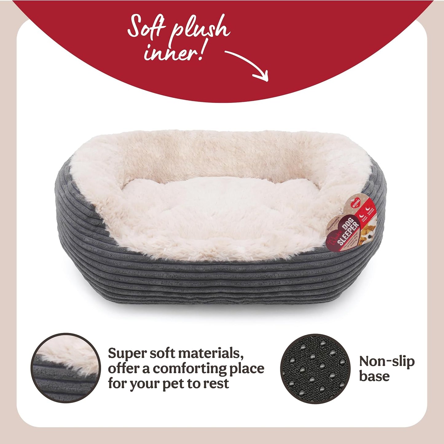 Rosewood Jumbo Grey Cord Dog Bed Large 32"