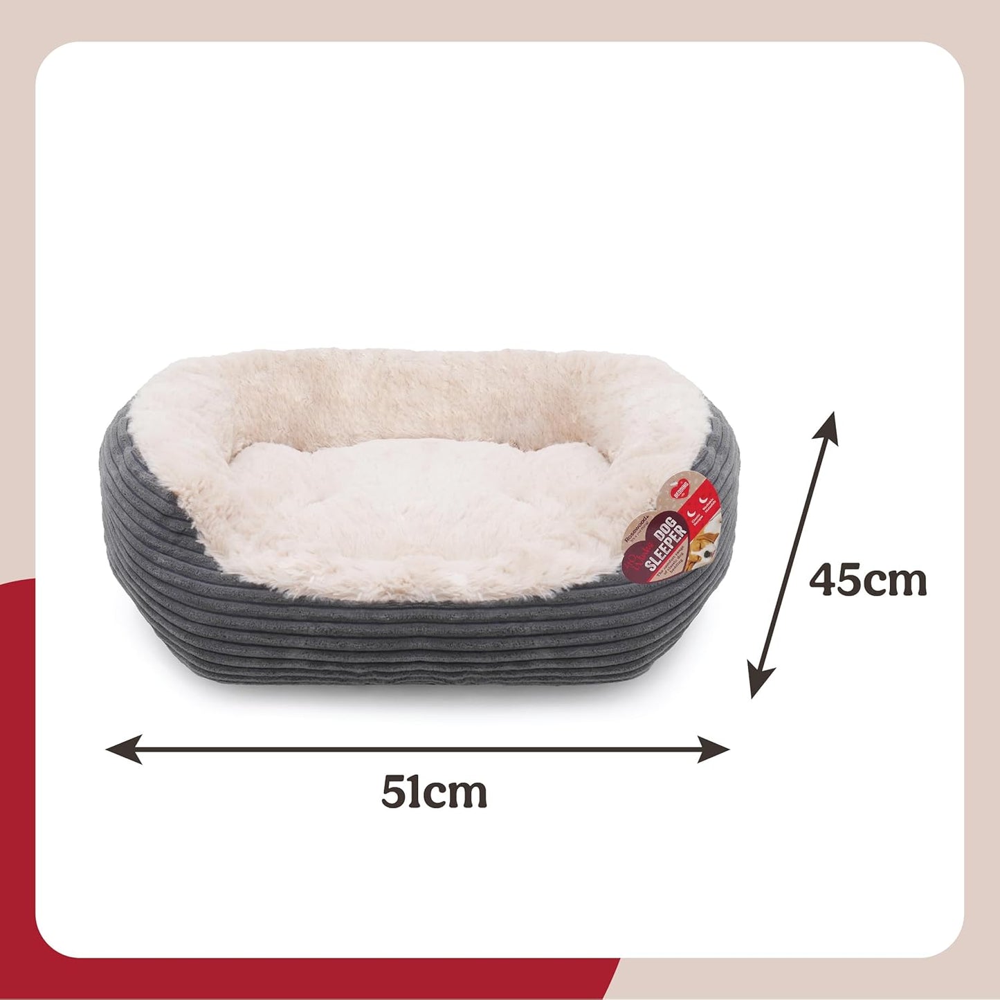 Rosewood Jumbo Grey Cord Plush 20" Dog Bed
