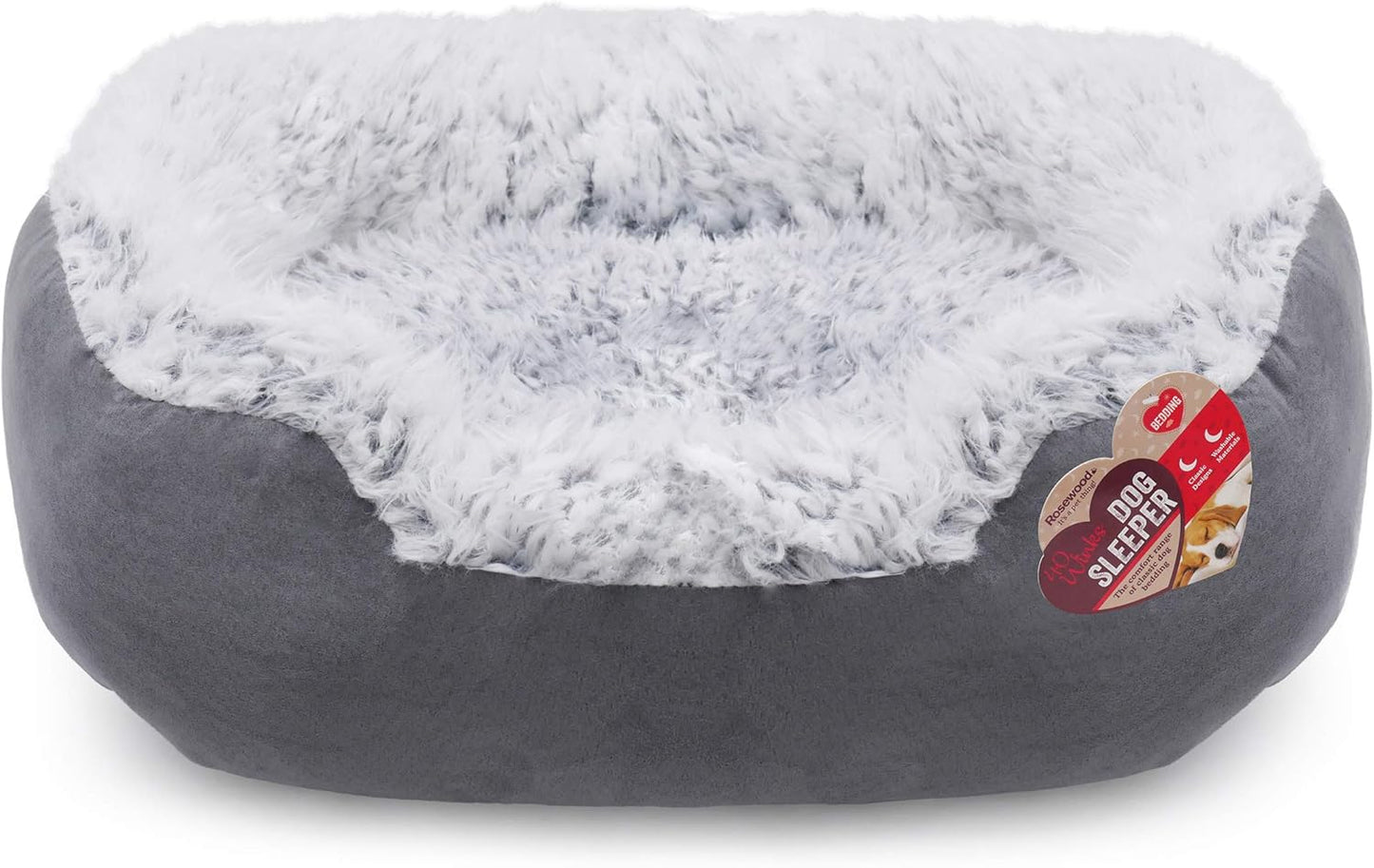 Rosewood Grey Lion Faux Suede Oval Dog Bed 25"