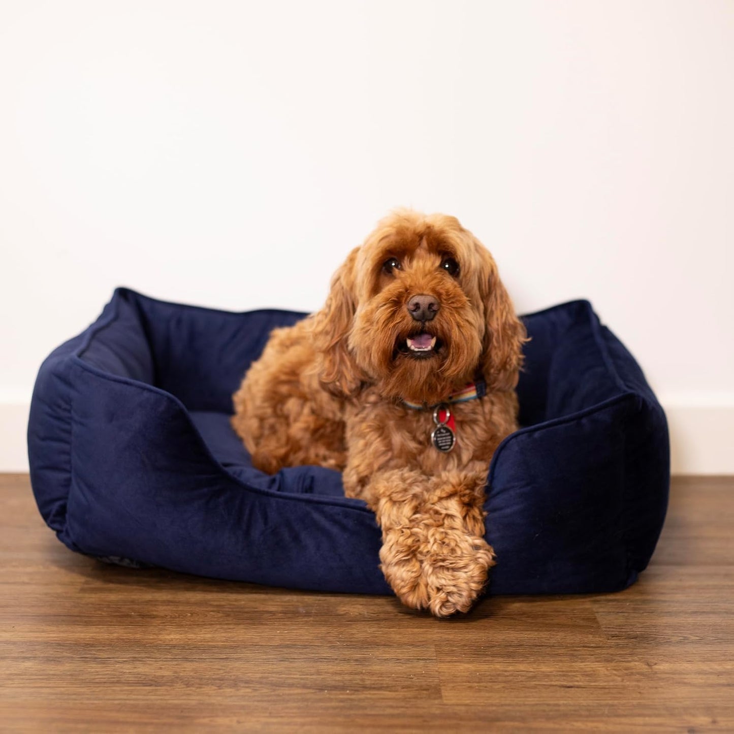 Rosewood Velvet Square Bed Navy Large