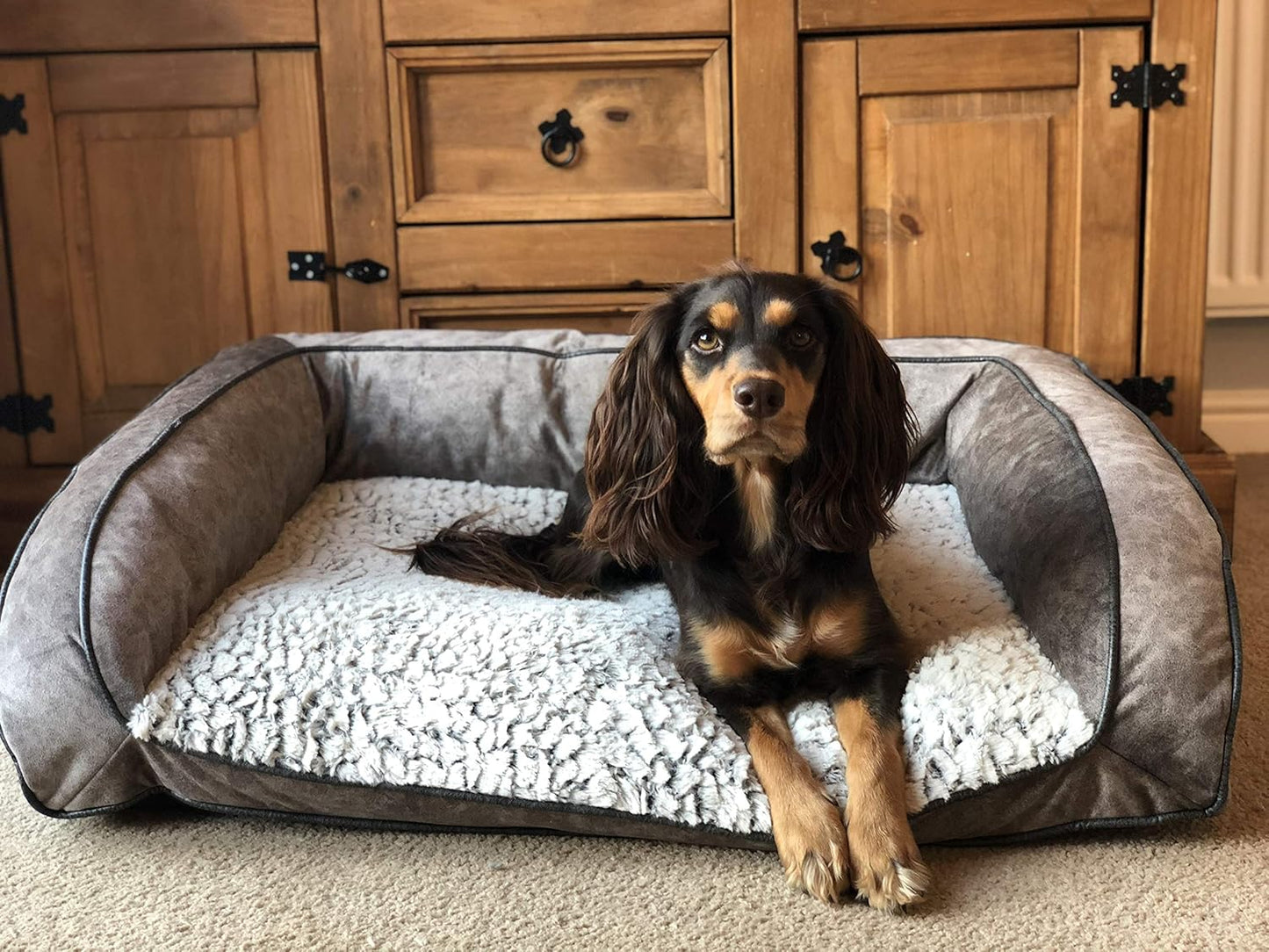 Rosewood Luxury Fleece Lined Plush Sofa Dog Bed 84cm