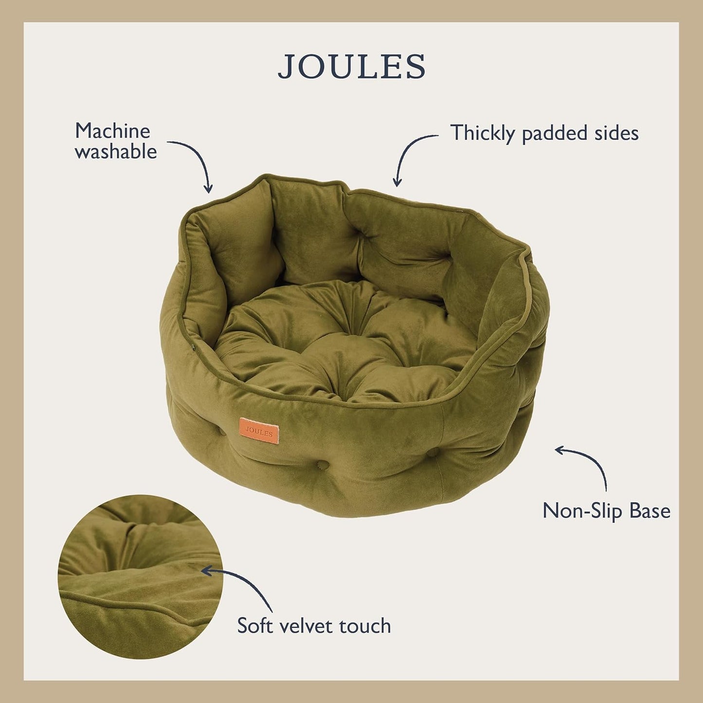 Joules Chesterfield Small Pet Bed Khaki Green