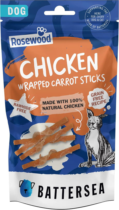 Battersea Chicken Wrapped Carrot Sticks Dog Treats 80g