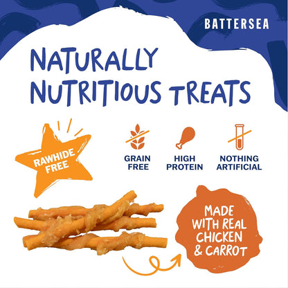 Battersea Chicken Wrapped Carrot Sticks Dog Treats 80g
