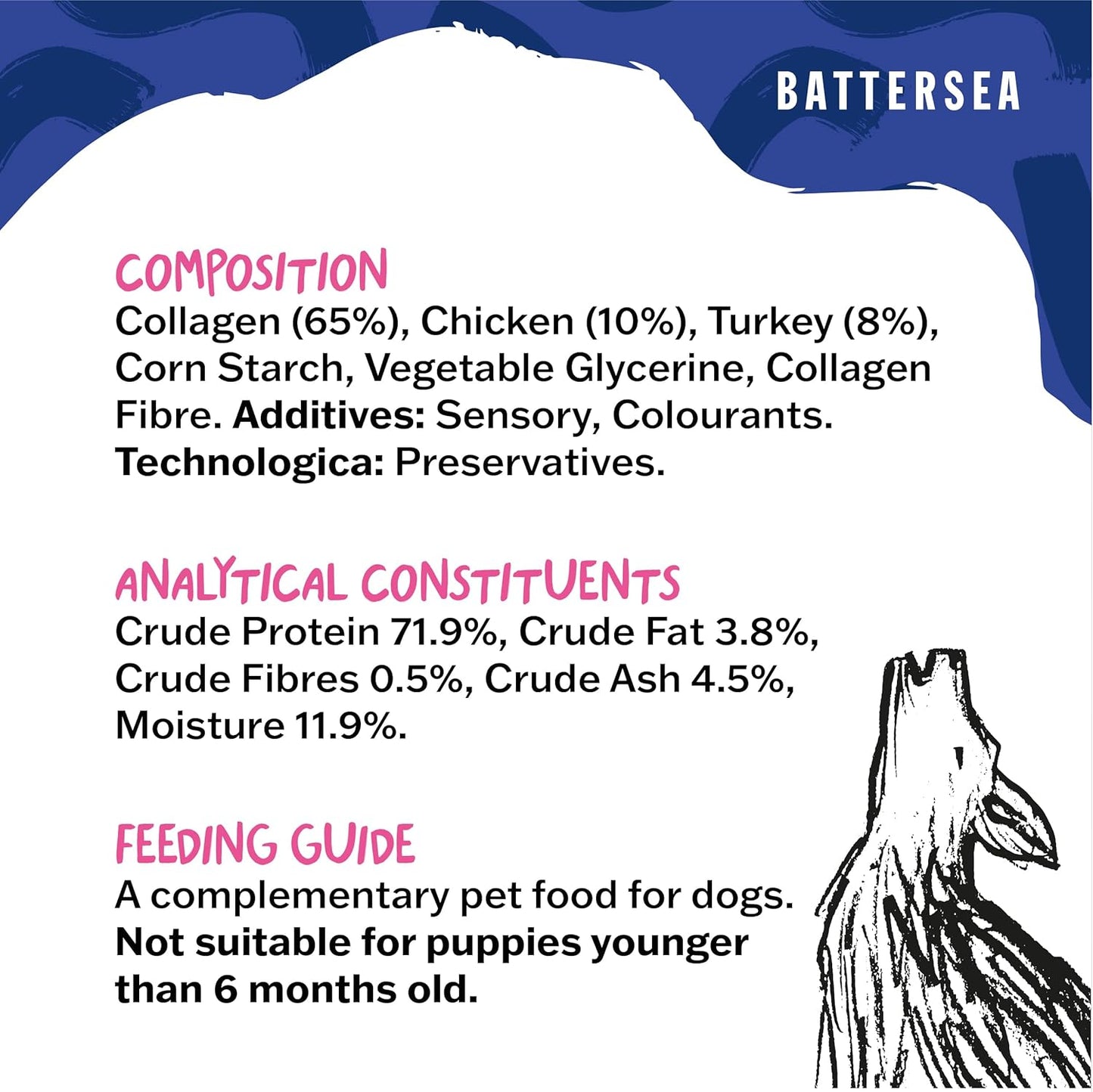 Battersea Turkey & Chicken Collagen Sticks Dog Treats 7pcs 49g
