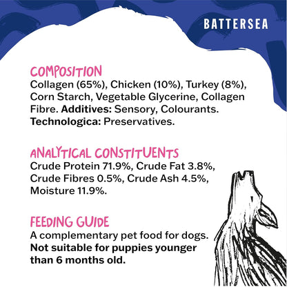 Battersea Turkey & Chicken Collagen Sticks Dog Treats 7pcs 49g