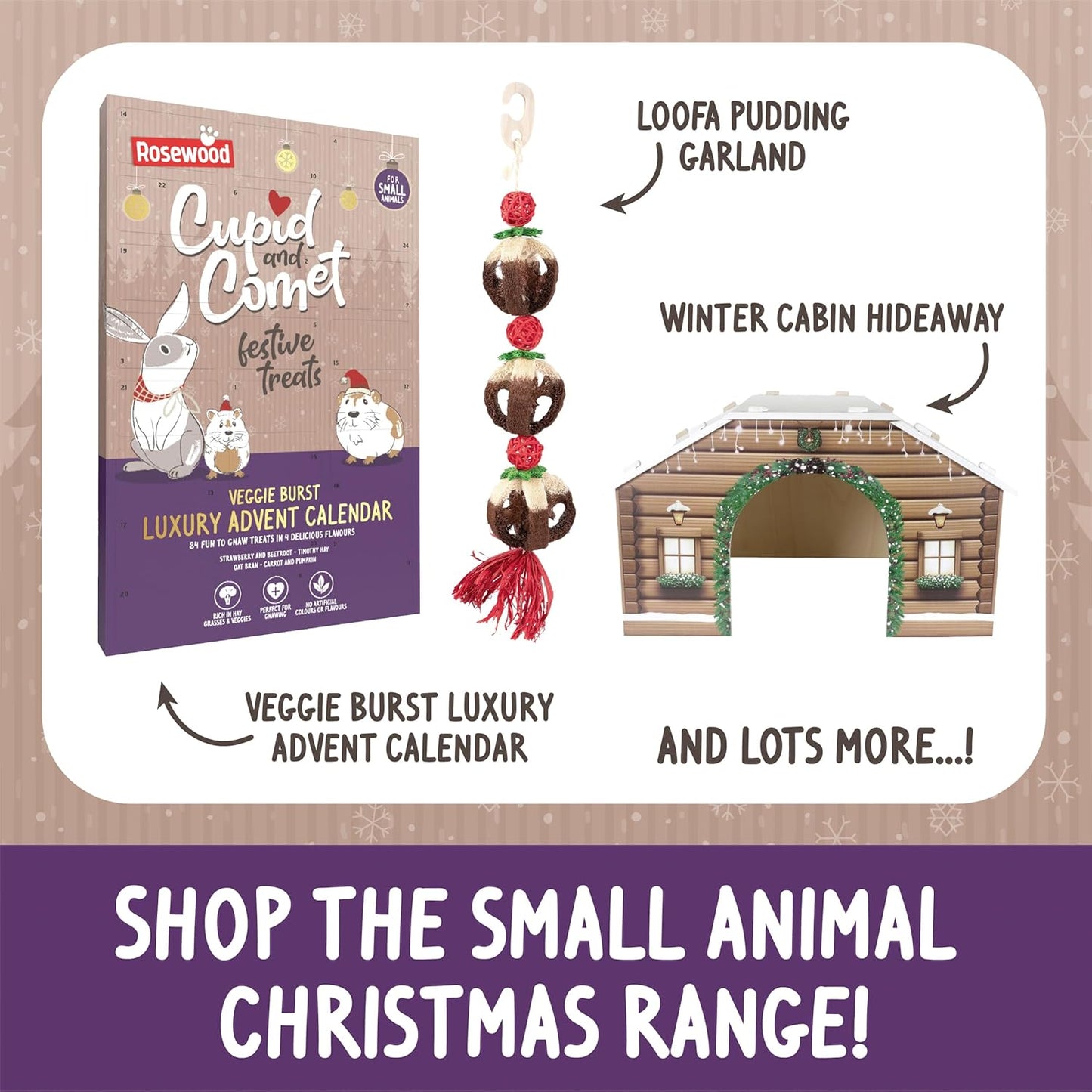 Cupid & Comet Christmas Pudding Snuggle Bed Small Animals