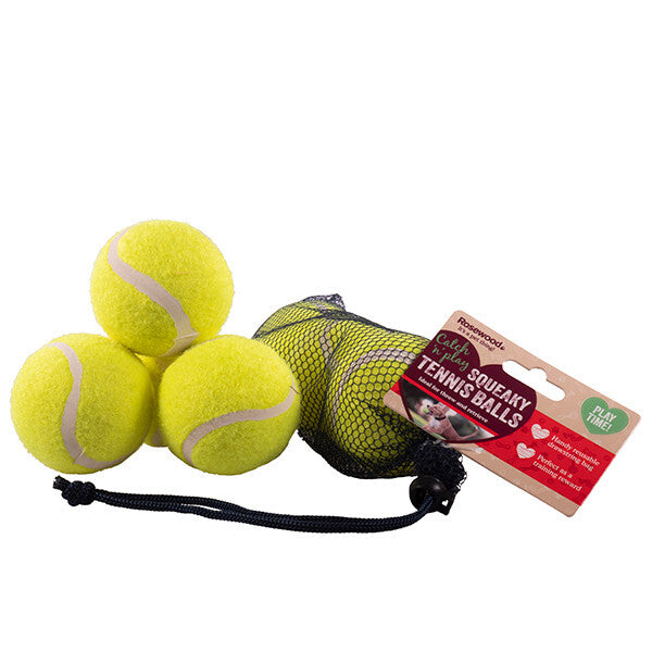 Rosewood Squeaky Dog Tennis Balls Net Of 3