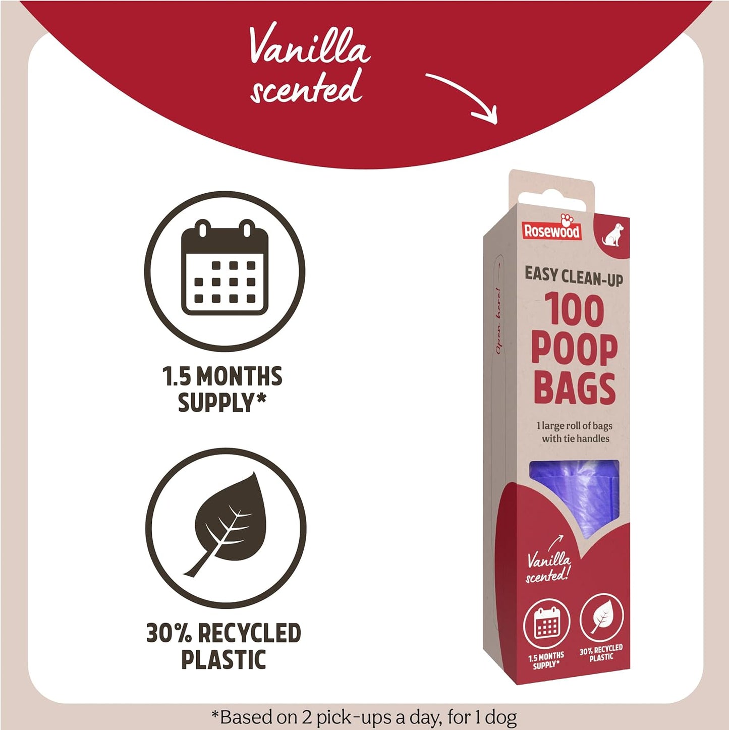 Rosewood Dog Poo Bags With Handles Easy Clean Jumbo Roll 100pcs
