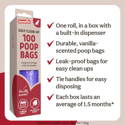 Rosewood Dog Poo Bags With Handles Easy Clean Jumbo Roll 100pcs