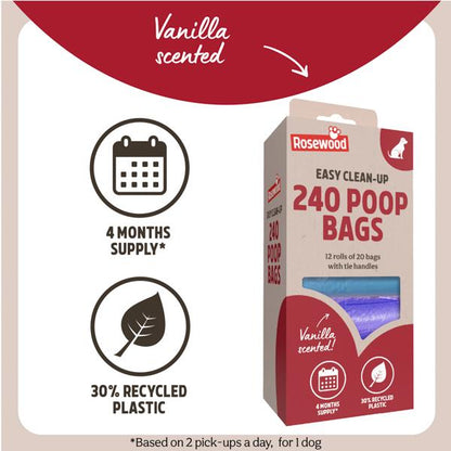 Rosewood Rosewood Dog Poo Bags With Handles 240 Bags 12 x 20pc Rolls