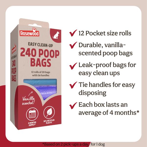 Rosewood Rosewood Dog Poo Bags With Handles 240 Bags 12 x 20pc Rolls