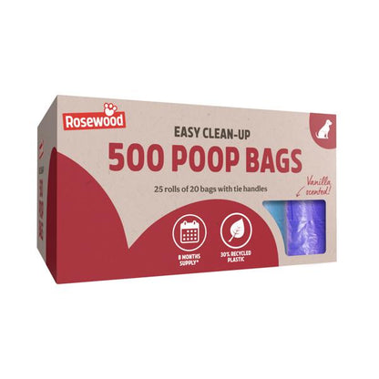 Rosewood Dog Poo Bags With Handles 500 Bags 20 x 25pc Rolls