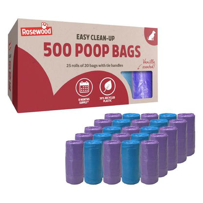 Rosewood Dog Poo Bags With Handles 500 Bags 20 x 25pc Rolls