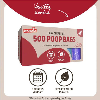 Rosewood Dog Poo Bags With Handles 500 Bags 20 x 25pc Rolls