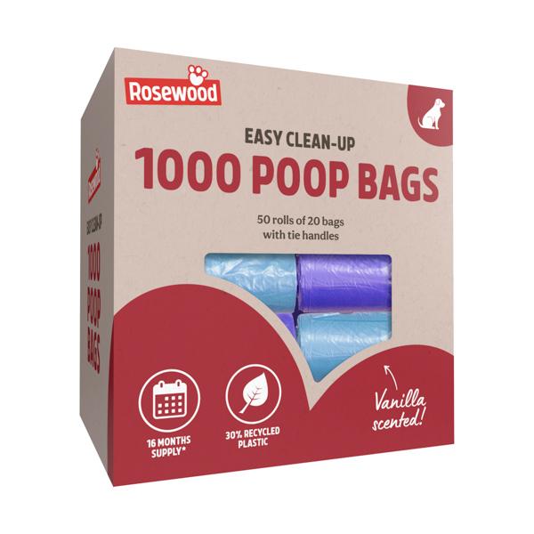 Rosewood Dog Poo Bags With Handles 1000 Bags 40 x 25pc Rolls