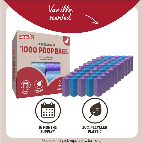 Rosewood Dog Poo Bags With Handles 1000 Bags 40 x 25pc Rolls