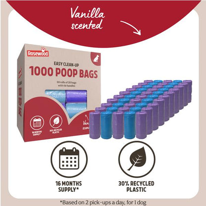 Rosewood Dog Poo Bags With Handles 1000 Bags 40 x 25pc Rolls