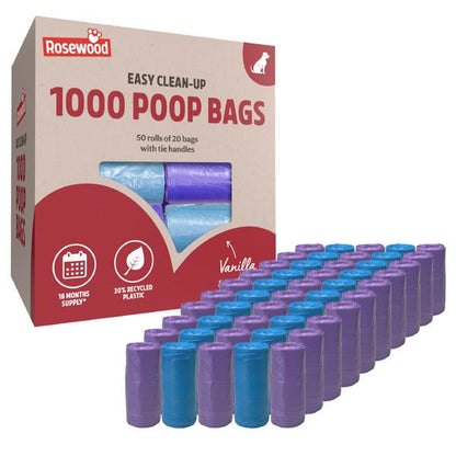 Rosewood Dog Poo Bags With Handles 1000 Bags 40 x 25pc Rolls