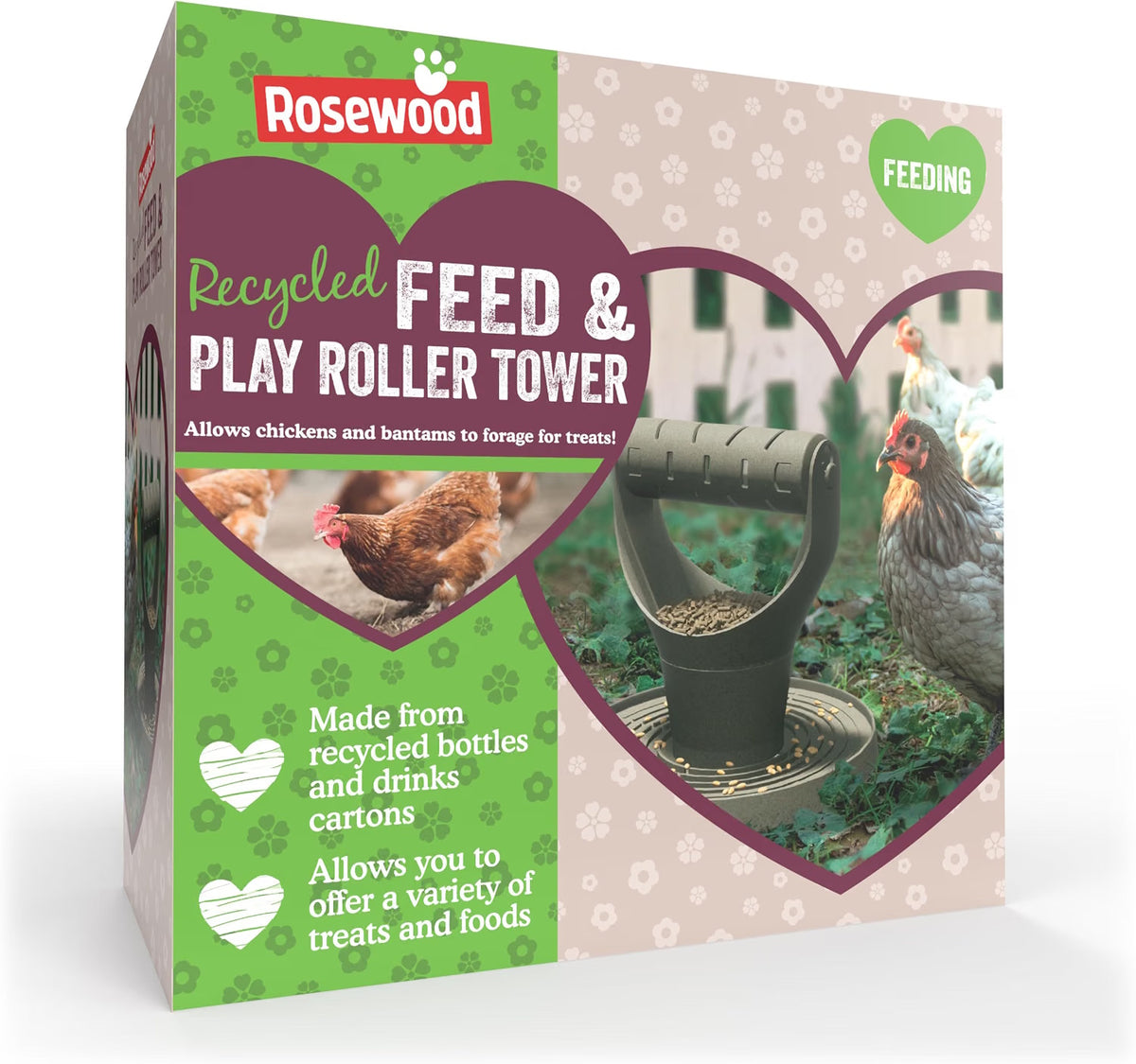 Rosewood Recycled Feed & Play Roller Tower For Chickens