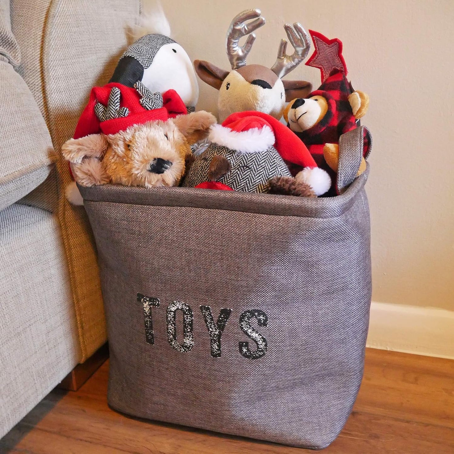 Rosewood Canvas Check Printer Pet Toy Storage Basket 33 x 24 x 30cm