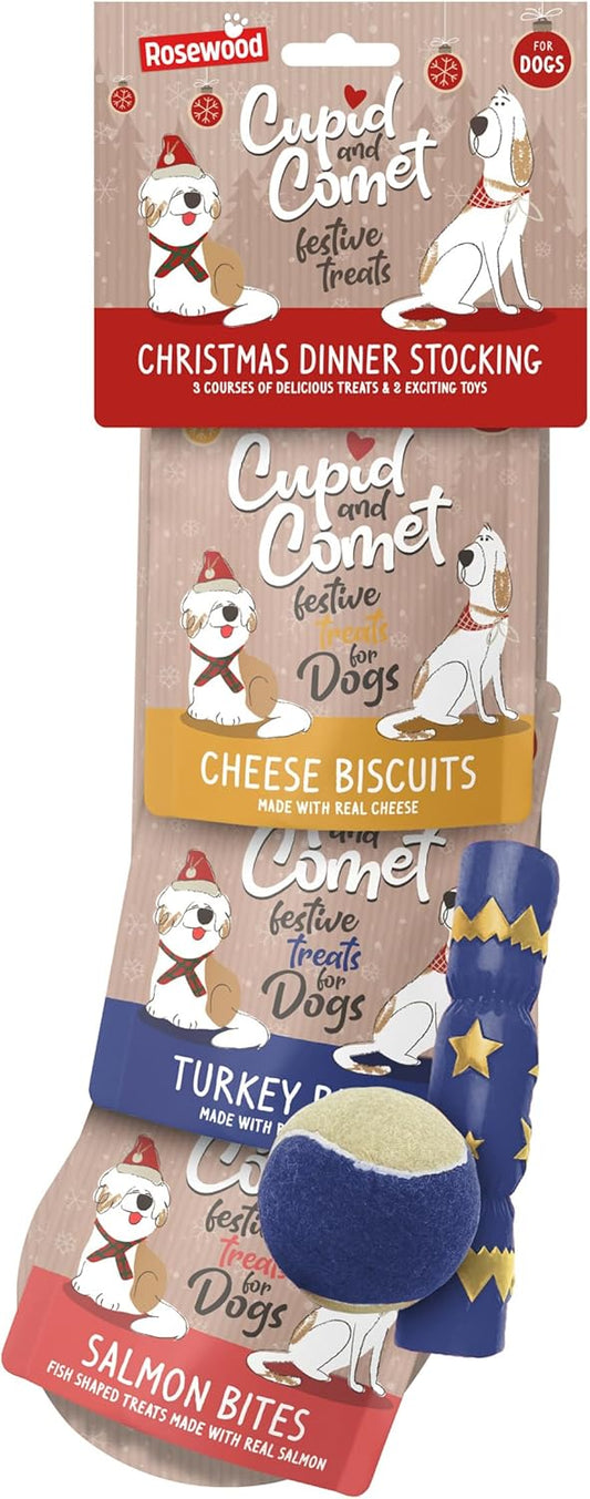 Cupid & Comet Christmas Dinner Dog Stocking