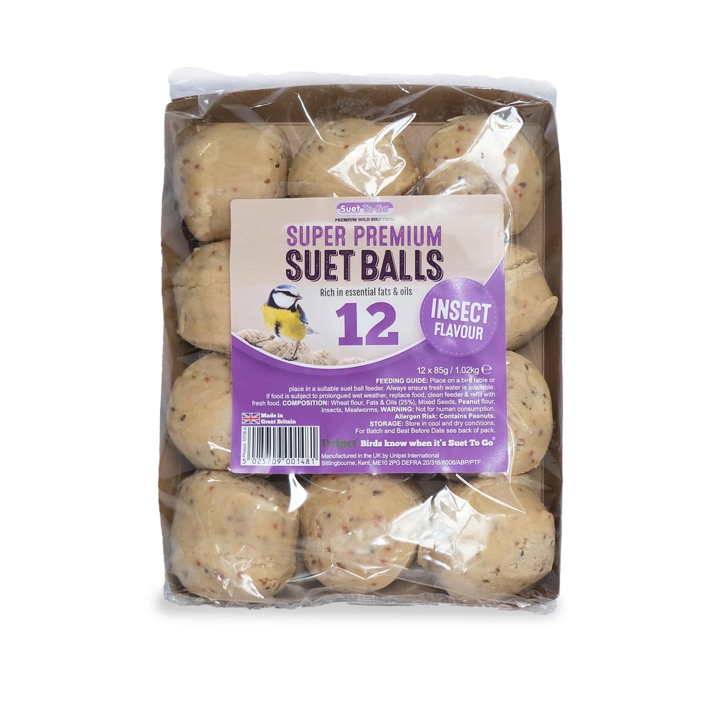 Suet To Go Premium Suet Balls  Insect Flavour Wild Bird Food 12 x 85g
