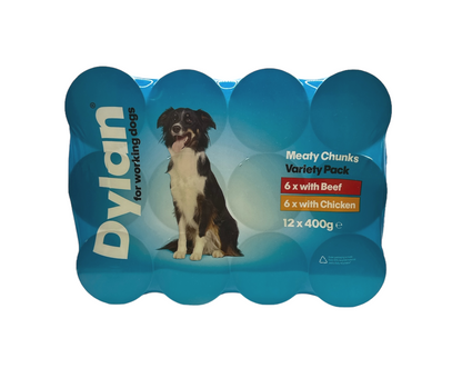 Dylan Mixed Variety Meaty Chunks Wet Dog Food 12 Tins