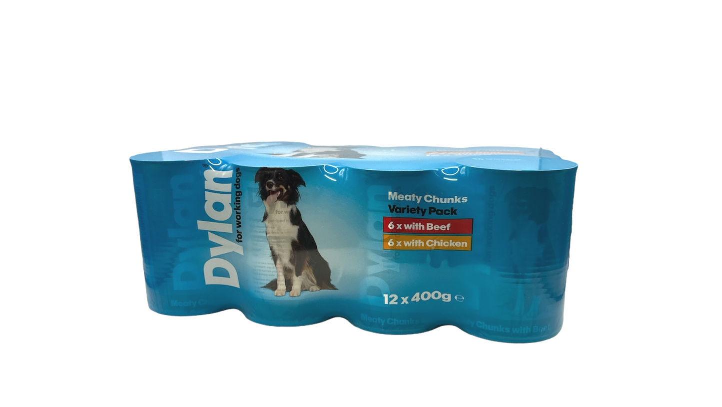 Dylan Mixed Variety Meaty Chunks Wet Dog Food 12 Tins
