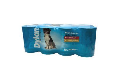 Dylan Mixed Variety Meaty Chunks Wet Dog Food 12 Tins
