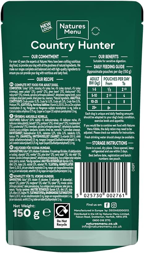 Natures Menu Country Hunter Dog Pouch Turkey 6x 150g