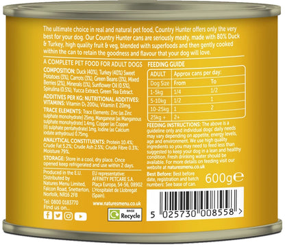 Natures Menu Country Hunter Duck & Turkey Dog Food Can 600g