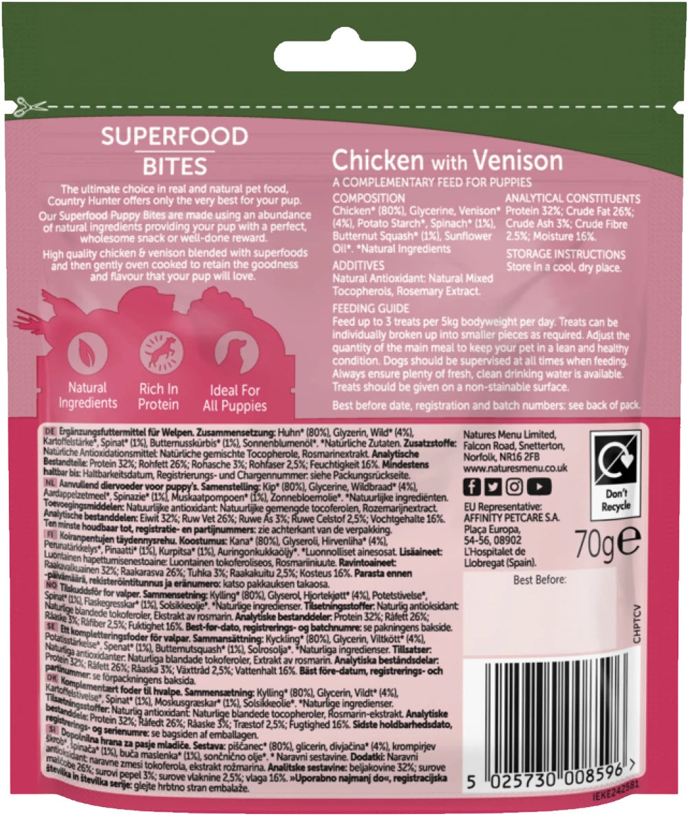 Natures Menu Superfood Bites Puppy Treats Chicken with Venison 70g – Natural Puppy Training Treats
