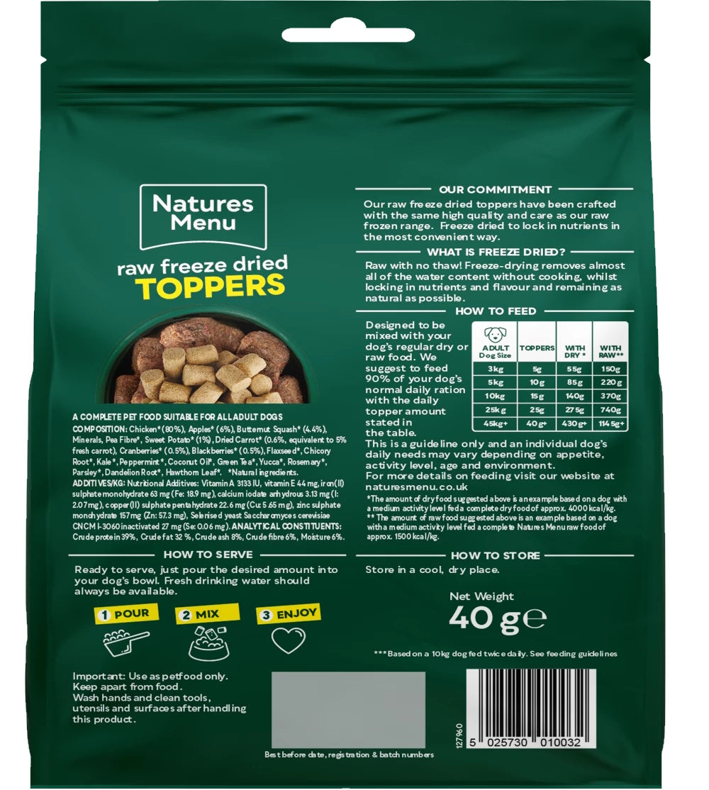 Natures Menu Raw Freeze Dried Toppers Chicken 40g – Natural High-Protein Dog Food Topper