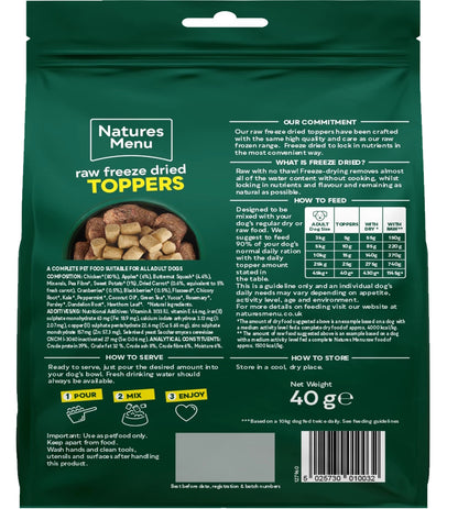 Natures Menu Raw Freeze Dried Toppers Chicken 40g – Natural High-Protein Dog Food Topper