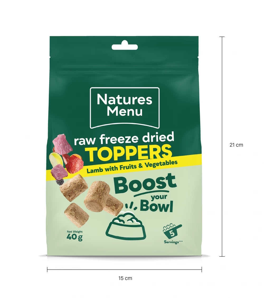 Natures Menu Raw Freeze Dried Toppers Lamb 40g – Natural High-Protein Dog Food Topper