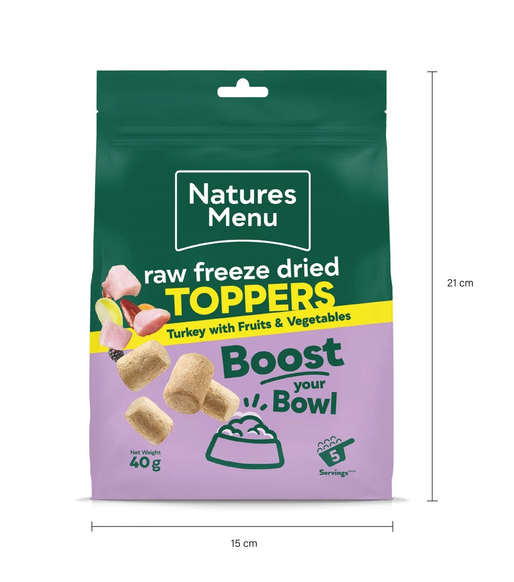 Natures Menu Raw Freeze Dried Toppers Turkey 40g – Natural High-Protein Dog Food Topper