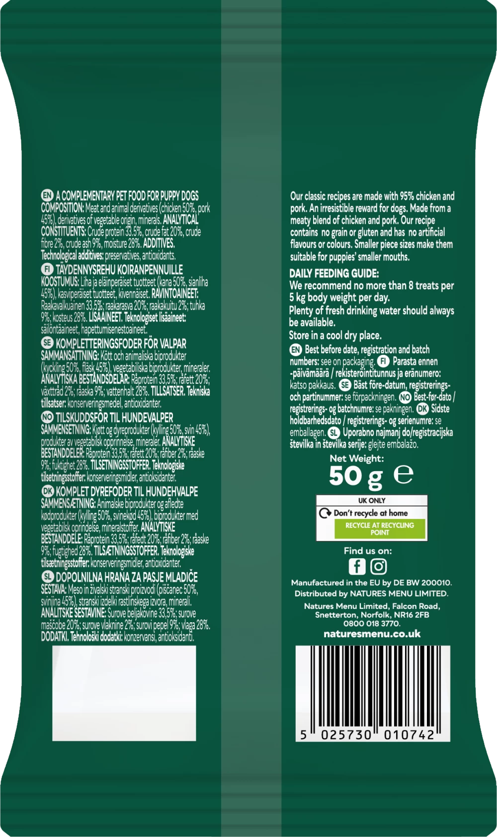 Natures Menu Real Meaty Puppy Treats Chicken & Pork 50g