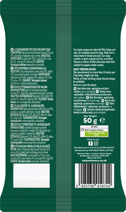 Natures Menu Real Meaty Puppy Treats Chicken & Pork 50g