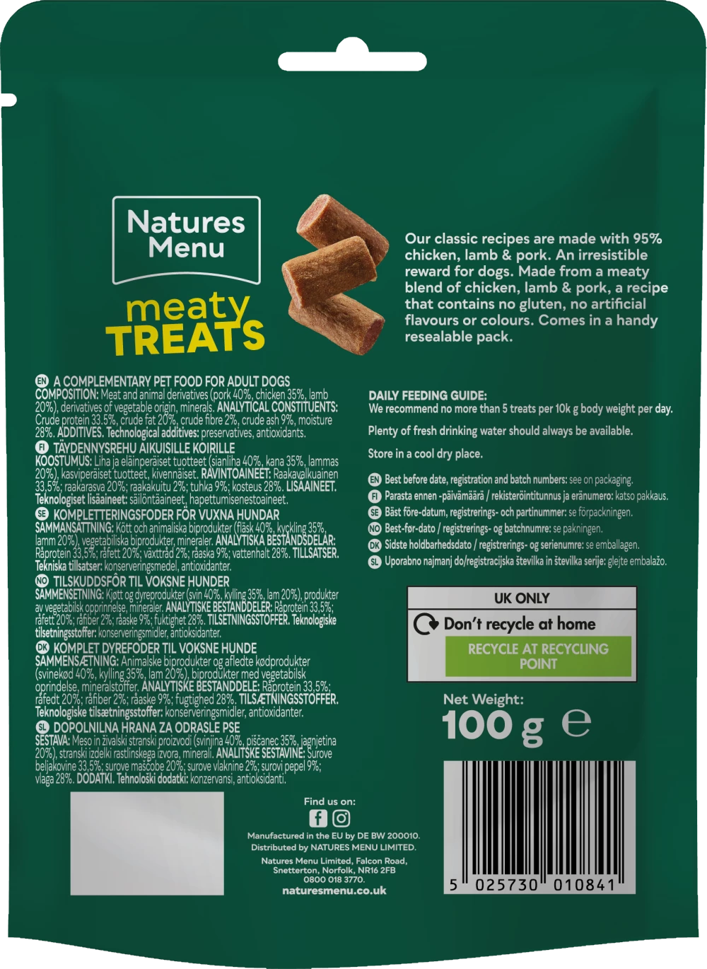 Natures Menu Real Meaty Treats With Lamb 100g