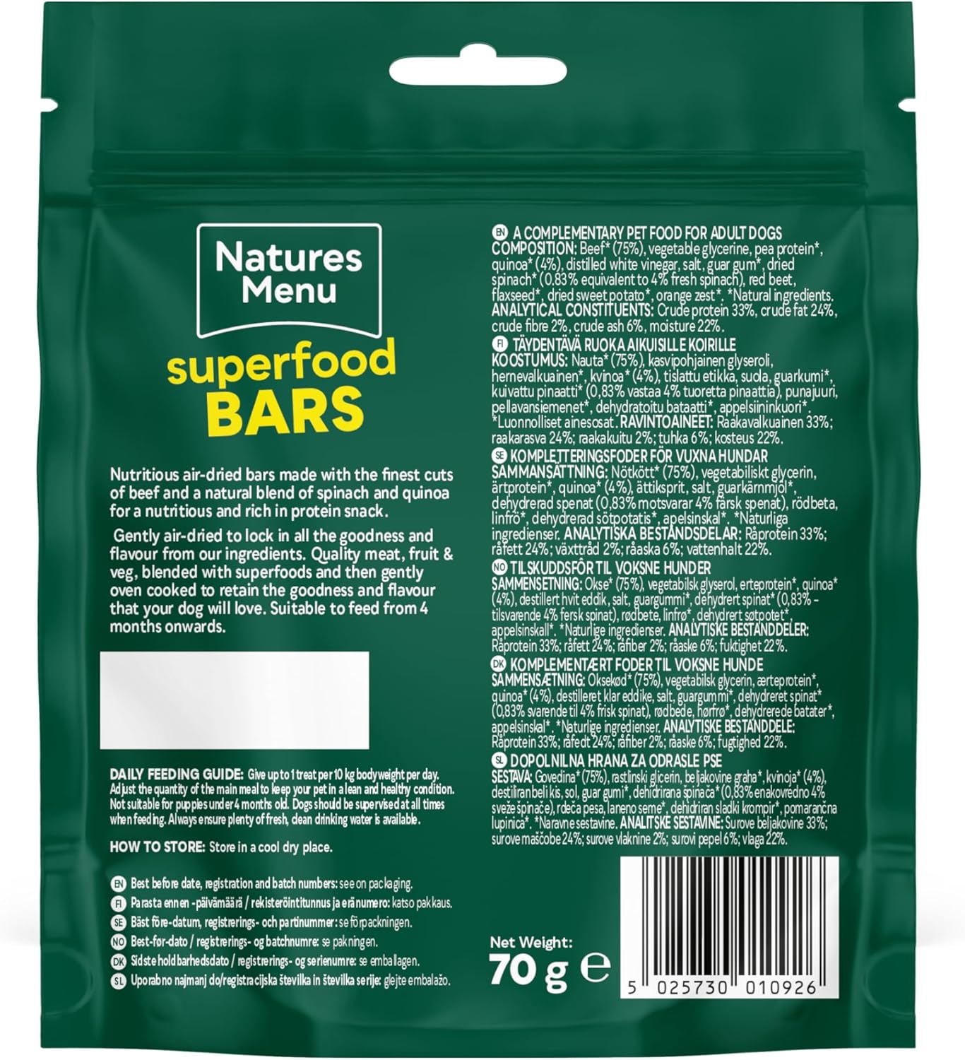 Natures Menu Superfood Bars Beef 70g