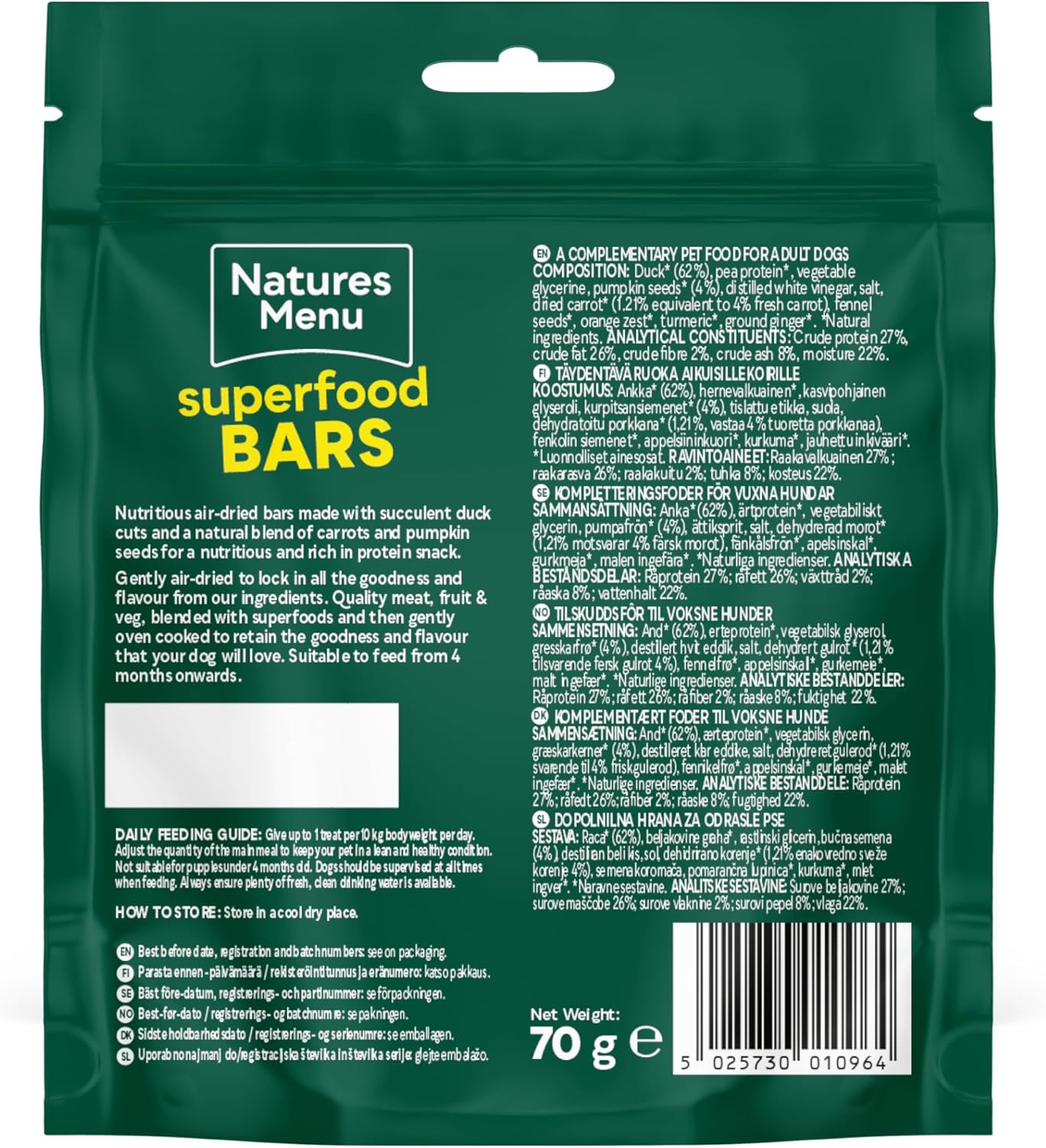 Natures Menu Superfood Bars Duck 70g