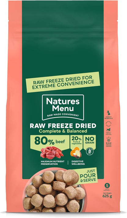 Natures Menu Raw Freeze Dried Beef 625g – Natural High-Protein Raw Freeze Dried Dog Food