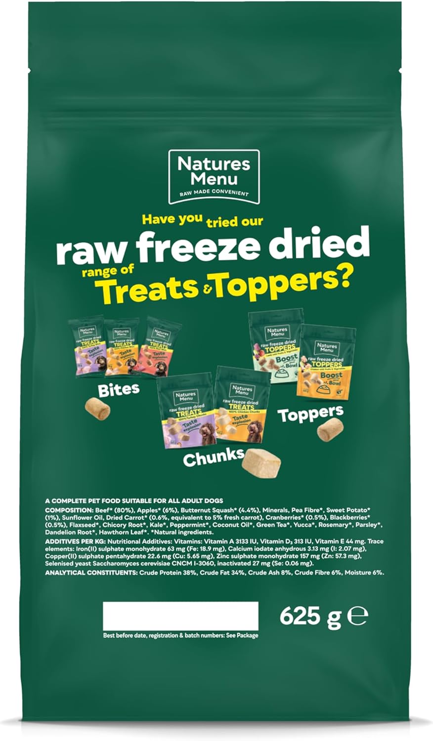 Natures Menu Raw Freeze Dried Beef 625g – Natural High-Protein Raw Freeze Dried Dog Food