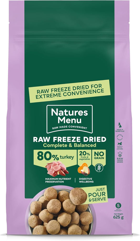 Natures Menu Raw Freeze Dried Turkey 625g – Natural High-Protein Raw Freeze Dried Dog Food