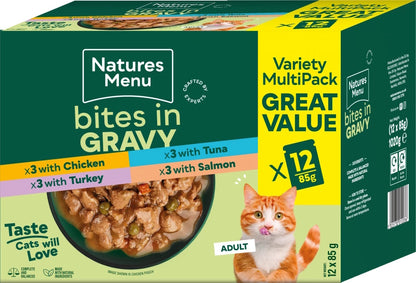 Natures Menu Cat Bites In Gravy Variety Multipack 12 x 85g
